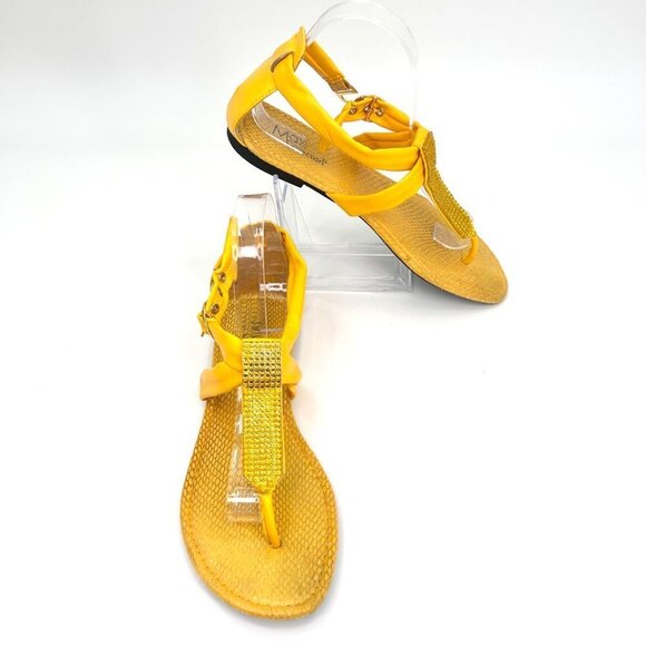 MAX COLLECTION YELLOW RHINESTONE FLAT SANDALS - 9 - Picture 1 of 11